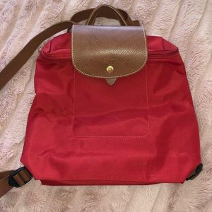 Red longchamp le pliage backpack